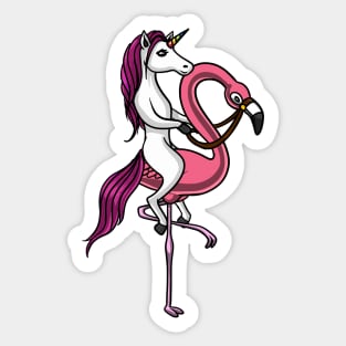 Magical Unicorn Riding A Flamingo Bird Sticker